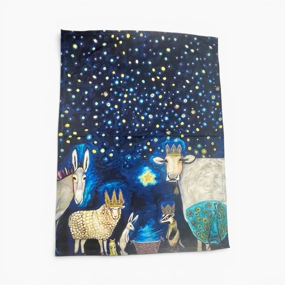 Eli Halpin Animal Nativity Kitchen Tea Towel Cow Sheep Donkey Christmas Cotton